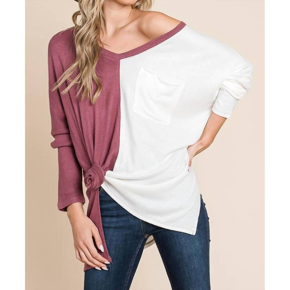 NEW CULTURE CODE two tone sweater in dark red bean combo